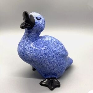2 Vintage Enesco Ceramic Duck Figurine 1980s Blue White Blend